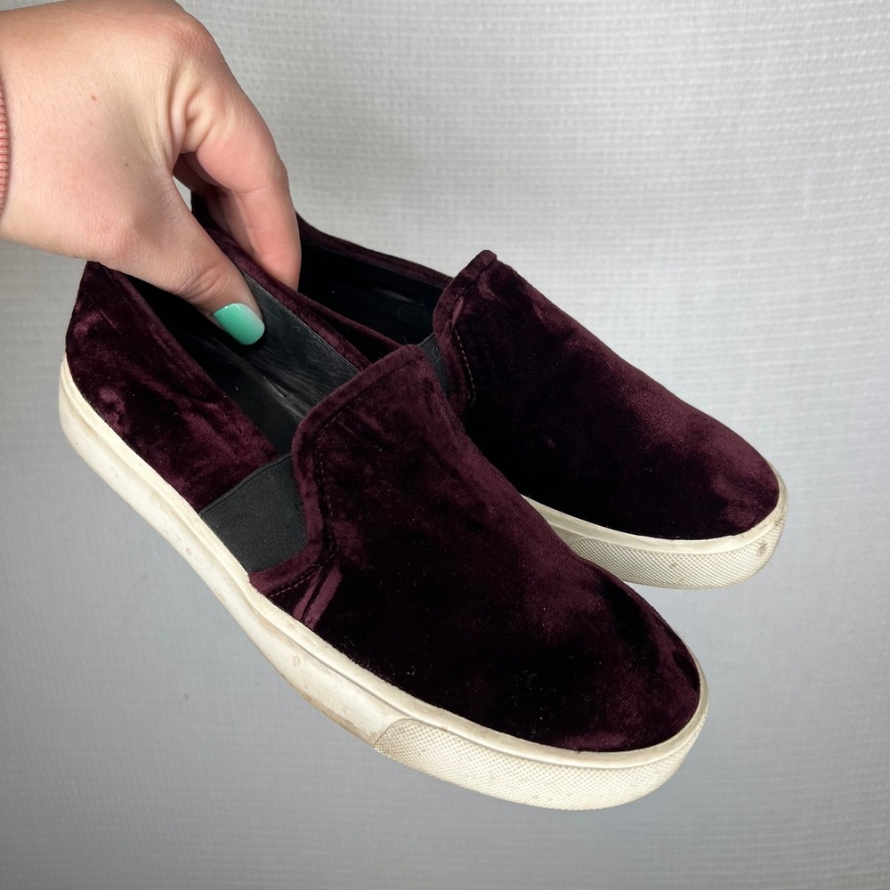 Vince Burgundy‎ Velvet Slip On Sneakers Low Top Platform Shoes Womens 6M EUR 36